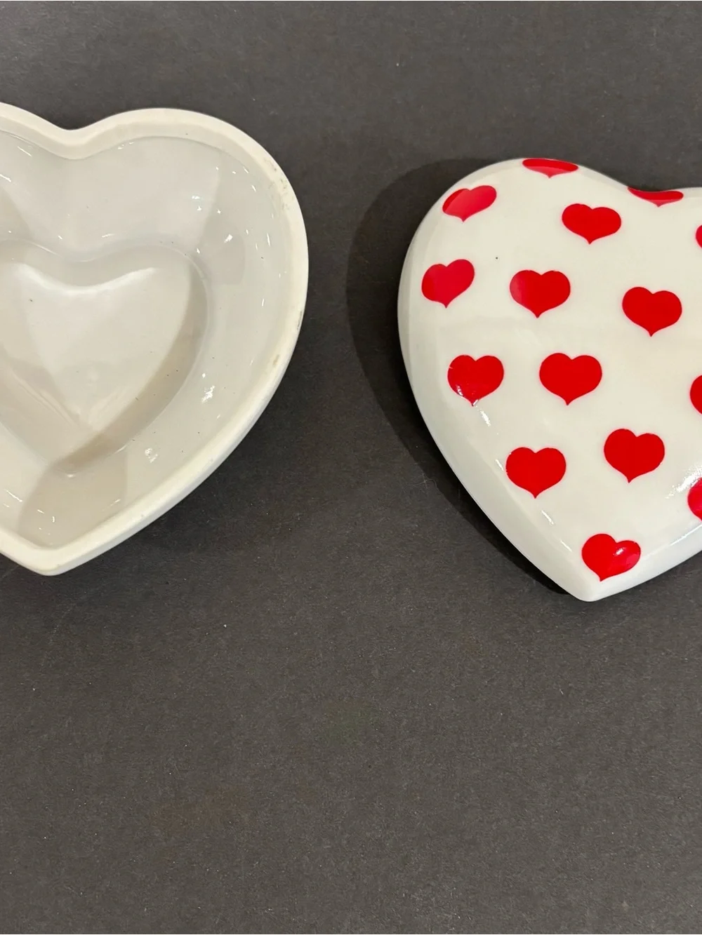 Lefton Japan Porcelain Heart Shaped Trinket  Box With Red Heart All Over